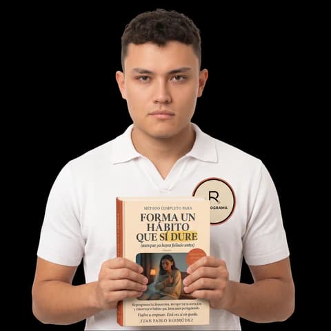Juan Pablo Bermúdez sosteniendo el libro Forma un Hábito que Sí Dure